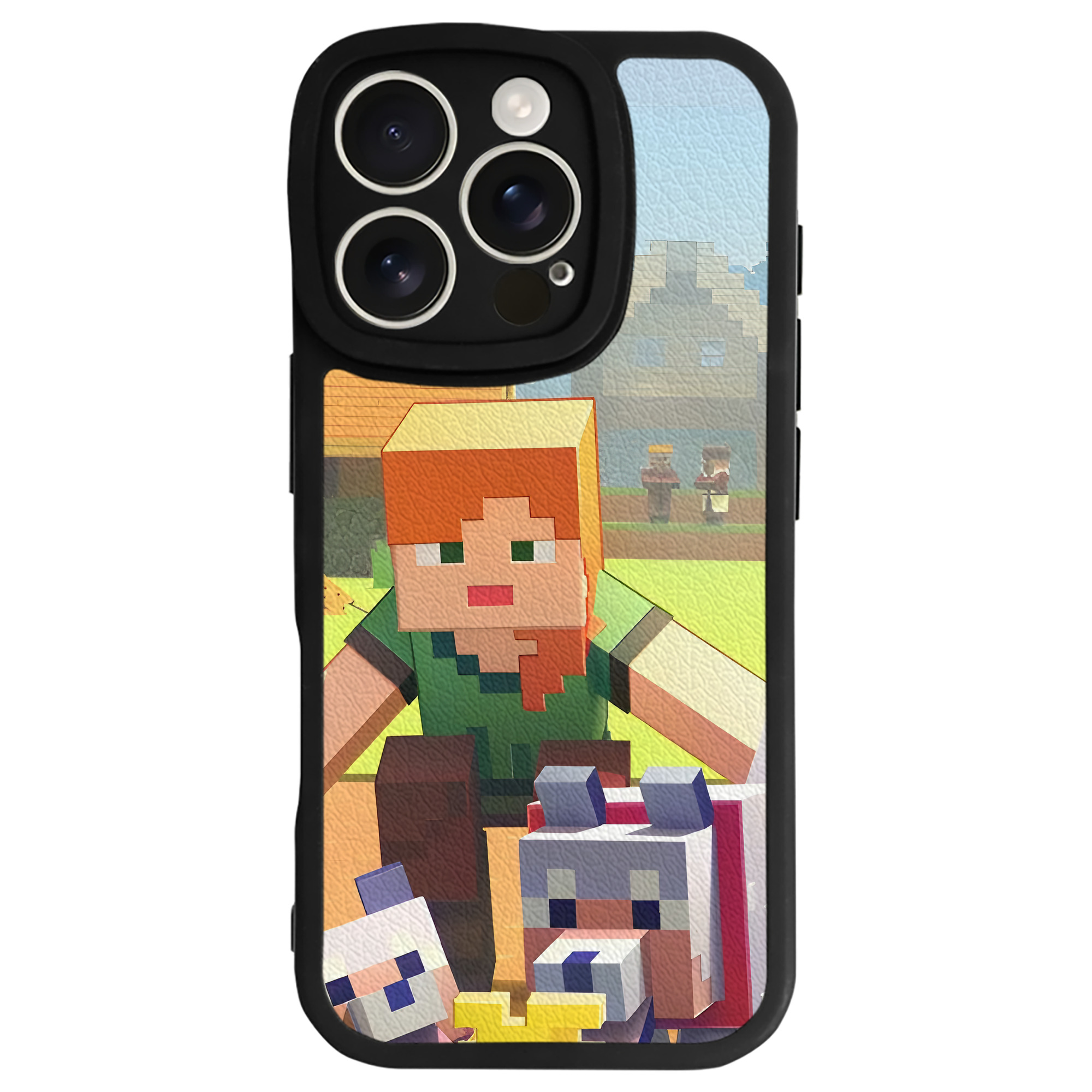 （画像用） マインクラフト ブロックの世界 Minecraft MC Block world 【iPhone 16シリーズ対応】シリコンスマホケース（レザー調） 材質：シリコン